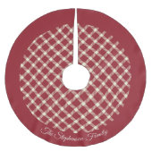 Rustikales Rot Kariert mit Familienname Polyester Weihnachtsbaumdecke (Vorderseite)