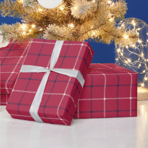 Rustikales rot-navi-weiß handgezeichnetes Karomust Geschenkpapier