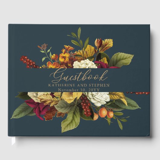 Rustikales Rot | Orange Boho Floral Bouquet Weddin Gästebuch (Vorderseite)