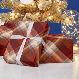 Rustikales Rot Orange Ernte Erde Karomuster Geschenkpapier