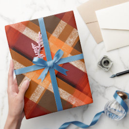 Rustikales Rot Orange Ernte Erde Karomuster Geschenkpapier