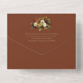 Rustikales Rot | Orange Floral Bouquet Aquamarin W All In One Einladung (Rückseite)