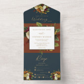 Rustikales Rot | Orange Floral Bouquet Aquamarin W All In One Einladung (Innen Boden)