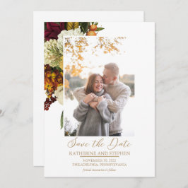 Rustikales Rot | Orange Floral Bouquet Foto White Save The Date