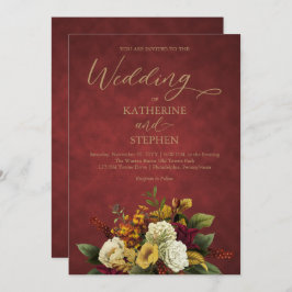 Rustikales Rot | Orange | Gold Floral Bouquet Wedd Einladung