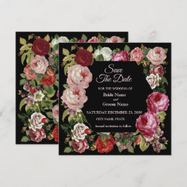 Rustikales Rot Pink Florales Grünzeug Schwarz Save The Date