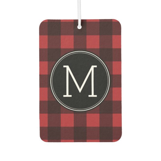 Rustikales Rot-Schwarz-Buffalo-Kariertes Muster Mo Autolufterfrischer (Vorderseite)