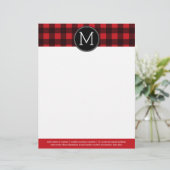 Rustikales Rot-Schwarz-Buffalo-Kariertes Muster Mo Briefbogen (Stehend Vorderseite)