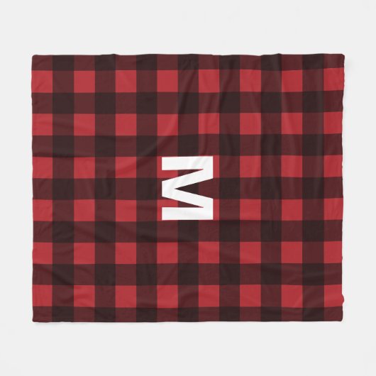 Rustikales Rot-Schwarz-Buffalo-Kariertes Muster Mo Fleecedecke (Vorderseite (Horizontal))