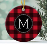 Rustikales Rot-Schwarz-Buffalo-Kariertes Muster Mo Keramik Ornament<br><div class="desc">Ein robustes und maskulines Design mit einem Bereich für Monogramme. Ein klassisches,  traditionelles Muster,  das es schon seit Jahren gibt. Wenn Sie das Kunstwerk anpassen oder den Schriftart ändern möchten,  können Sie auf den Bereich anpassen klicken. Dies führt Sie zum Design-Tool,  mit dem Sie viele Änderungen vornehmen können.</div>