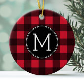 Rustikales Rot-Schwarz-Buffalo-Kariertes Muster Mo Keramik Ornament