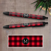 Rustikales Rot-Schwarz-Buffalo-Kariertes Muster Mo Kugelschreiber