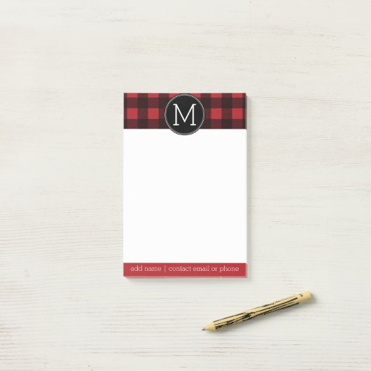 Rustikales Rot-Schwarz-Buffalo-Kariertes Muster Mo Post-it Klebezettel (Auf Schreibtisch)
