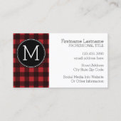 Rustikales Rot-Schwarz-Buffalo-Kariertes Muster Mo Visitenkarte (Rückseite)