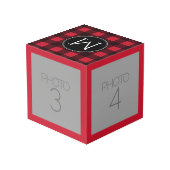 Rustikales Rot-Schwarz-Buffalo-Kariertes Muster Mo Würfel (Rückseite Schrägansicht)