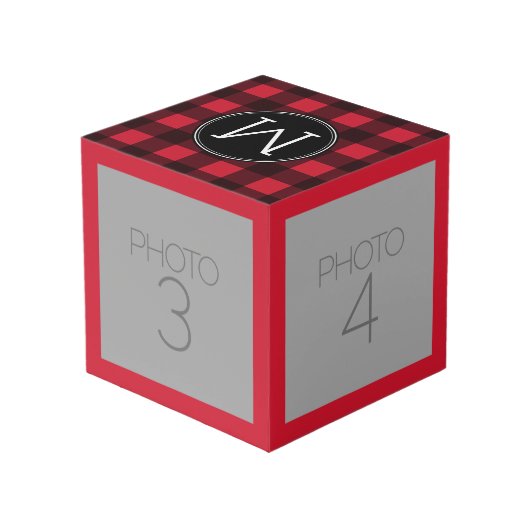 Rustikales Rot-Schwarz-Buffalo-Kariertes Muster Mo Würfel (Rückseite Schrägansicht)