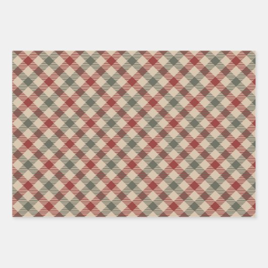 Rustikales Rot-, Tan- und Grünes Weihnachtswackelp Geschenkpapier Set (Vorderseite 2)