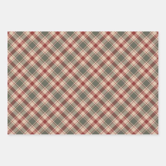 Rustikales Rot-, Tan- und Grünes Weihnachtswackelp Geschenkpapier Set (Vorderseite 2)