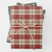 Rustikales Rot-, Tan- und Grünes Weihnachtswackelp Geschenkpapier Set (Beispiel)