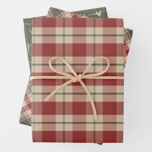 Rustikales Rot-, Tan- und Grünes Weihnachtswackelp Geschenkpapier Set (Beispiel)
