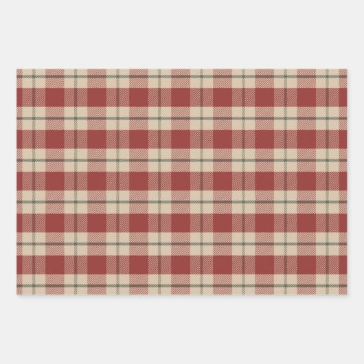 Rustikales Rot-, Tan- und Grünes Weihnachtswackelp Geschenkpapier Set (Vorderseite)