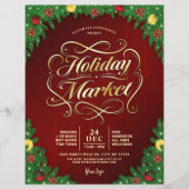 Rustikales Rot- und Gold-Weihnachtsmarkt-Event Flyer (Vorne)