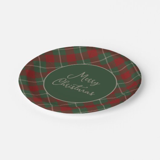 Rustikales Rot und grüner Tartan Karierte Weihnach Pappteller (Schrägansicht)