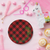 Rustikales Rot und Schwarz kariert - Kiefernzapfen Pappteller (Party)