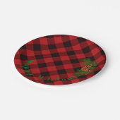 Rustikales Rot und Schwarz kariert - Kiefernzapfen Pappteller (Schrägansicht)