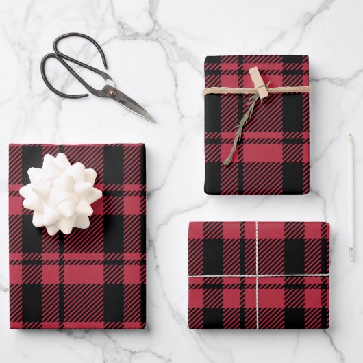 Rustikales Rot und Schwarzer Tartan Kariert Geschenkpapier Set (Vorderseite)