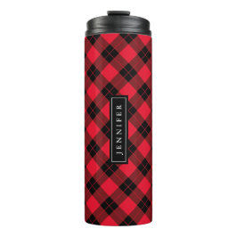 Rustikales Rot und Schwarzes Buffalo Kariert Perso Thermosbecher