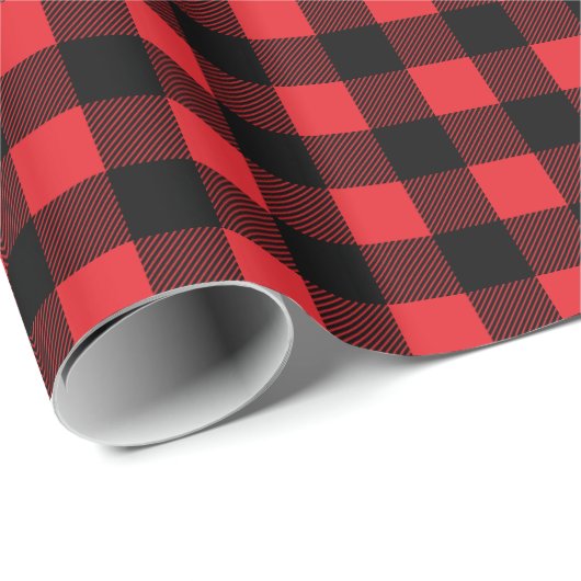 Rustikales Rot und Schwarzes Buffalo Karierte Weih Geschenkpapier (Rolleneckpunkt)
