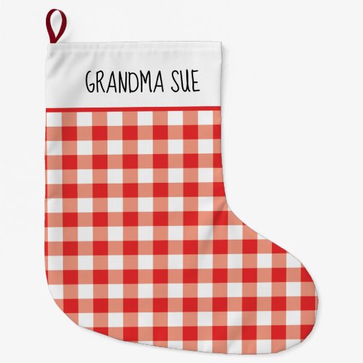 Rustikales Rot und Weiß Gingham Custom Großer Weihnachtsstrumpf (Vorderseite)