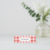Rustikales Rot Wasserfarbe Gingham Minimalistisch Mini Visitenkarte (Stehend Vorderseite)