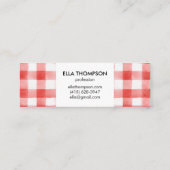 Rustikales Rot Wasserfarbe Gingham Minimalistisch Mini Visitenkarte (Rückseite)