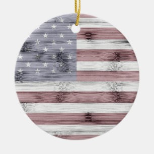 Rustikales Rot-Weiß-Blau-Holz-USA-Flagge Amerika Keramik Ornament