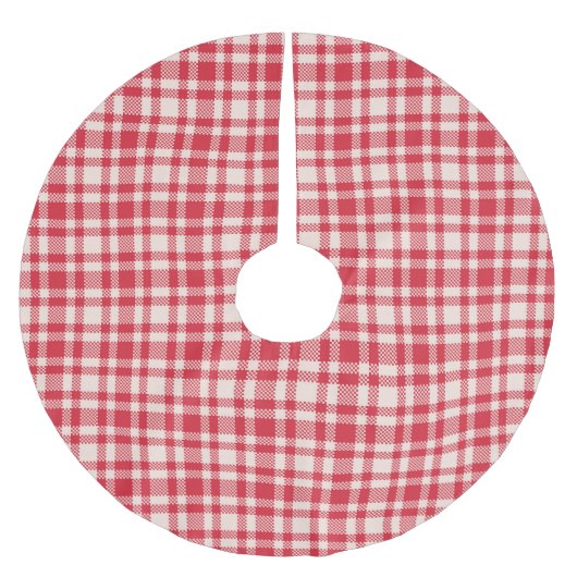 Rustikales Rot-Weiß-Gingham-Karo Polyester Weihnachtsbaumdecke (Vorderseite)