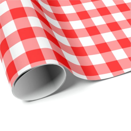 Rustikales Rot-Weiß-Gingham-Muster Geschenkpapier (Rolleneckpunkt)