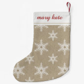 Rustikales Rot-Weiß-Imitat-Schneeflockenmuster Kleiner Weihnachtsstrumpf (Rückseite)