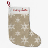 Rustikales Rot-Weiß-Imitat-Schneeflockenmuster Kleiner Weihnachtsstrumpf (Vorderseite)