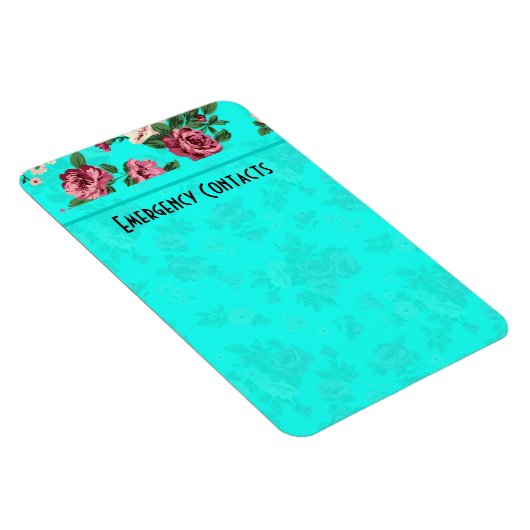 Rustikales Rot & Weiße Rosen Blau-Grün Hintergrund Magnet (Rechte Seite)