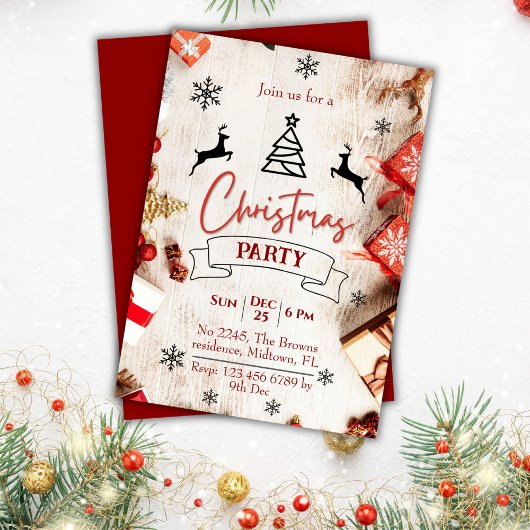 Rustikales rot-weißes festliches, elegantes Weihna Einladung