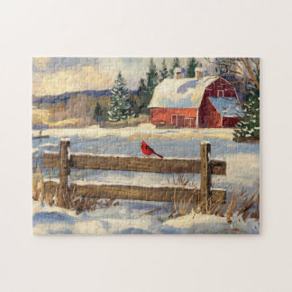Rustikales Rotbarsche Kardinal Bird Bauernhof Puzzle
