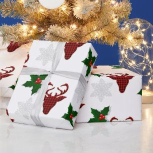 Rustikales Rotbuffalo-Karodeer Schneekristall und Geschenkpapier