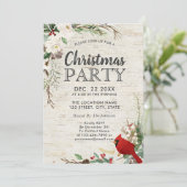 Rustikales Roter Vogel Wintergrün Birch Party Einladung (Stehend Vorderseite)