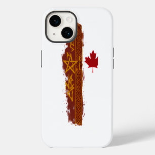 Rustikales rotes Ahornblatt Grunge-Streifen Goldst iPhone 14 Hülle