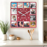 Rustikales Rotes Barnholz Bauernhaus 12 FotoCollag Quadratische Wanduhr<br><div class="desc">Rustikales Bauernhaus aus rotem Barnholz 12 Foto Collage Square Wall Clock. Große schöne rustikale weiße Scheune Vintages Holz personalisierten Familiennamen Jahr etablierte Wand Dekoration Uhr. Die perfekte Holzbank aus Holz für Zuhause oder Küche.</div>