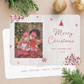 Rustikales Rotes Blätter Custom Foto Weihnachtskar Dankeskarte