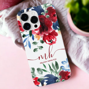 Rustikales rotes blaues elegantes florales Wasserf iPhone 13 Pro Max Hülle