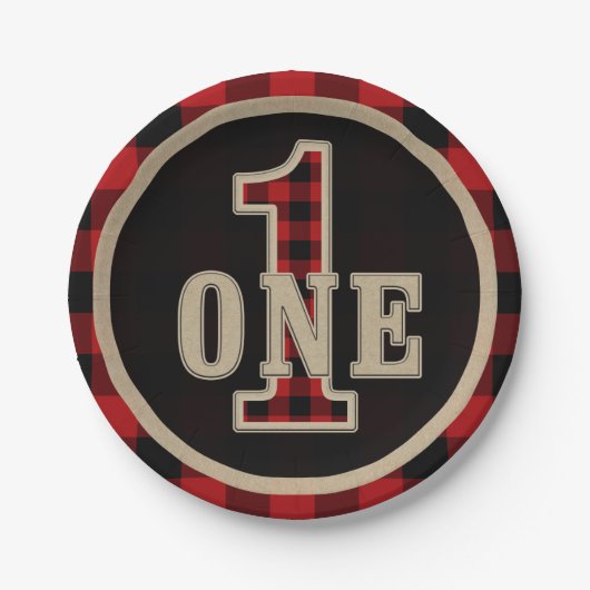 Rustikales Rotes Buffalo Kariert 1. Geburtstag Par Pappteller (Vorderseite)